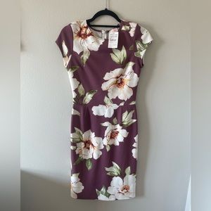 Sophisticated Purple Flowered Wedding Guest Dress